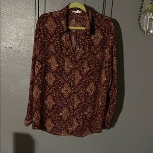 Maurices Maroon and Beige Patterned Blouse